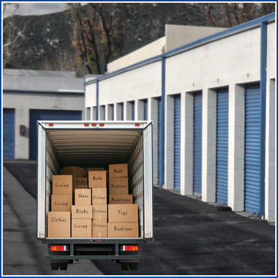 Moving Truck with Cardboard Storage Boxes Inside